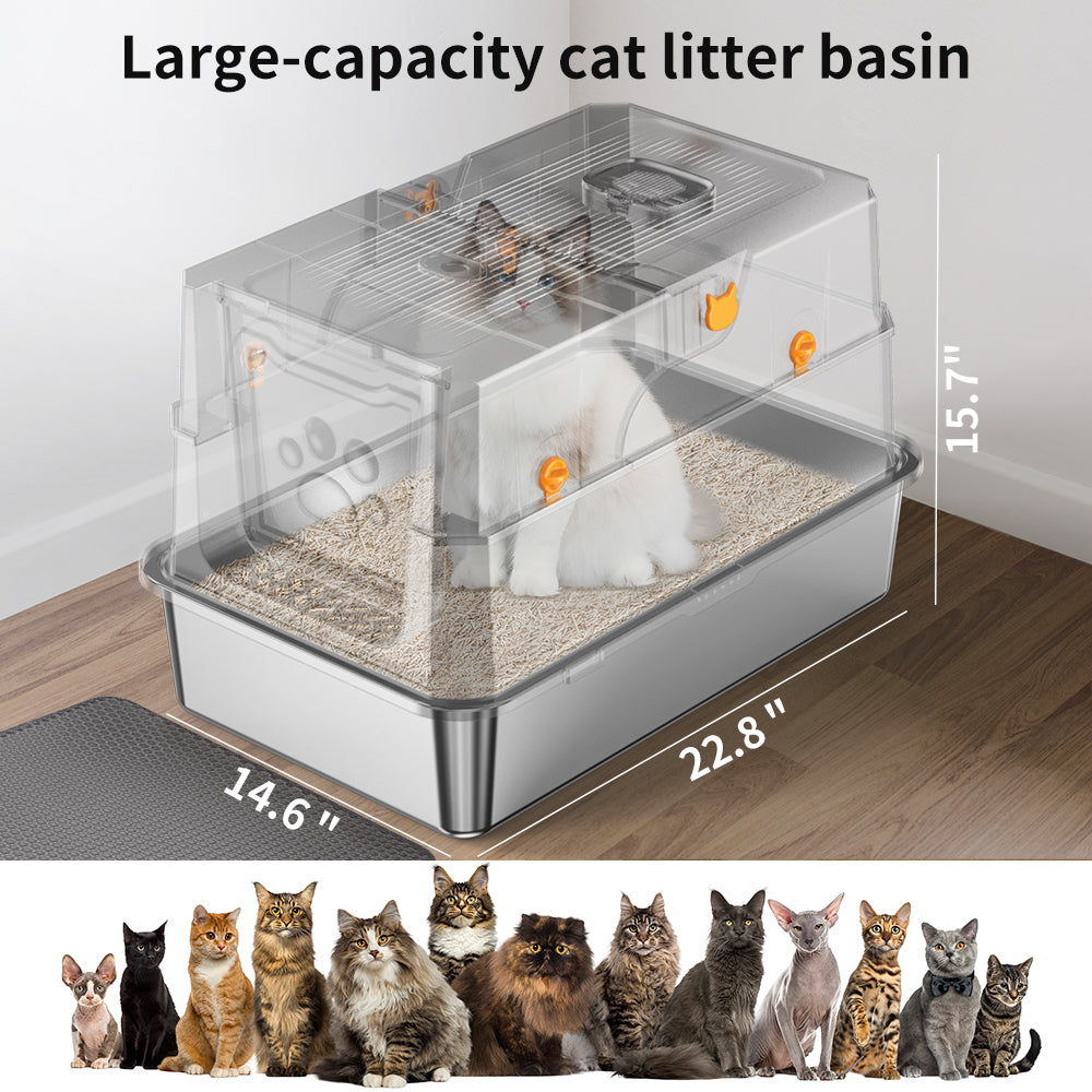 Petterm Fully Enclosed Stainless Steel Litter Box