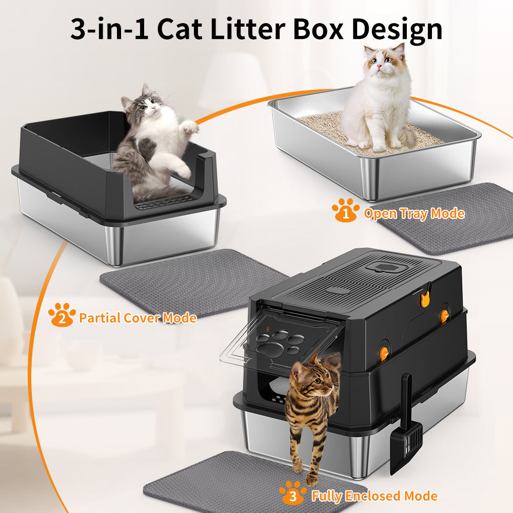 Petterm Fully Enclosed Stainless Steel Litter Box