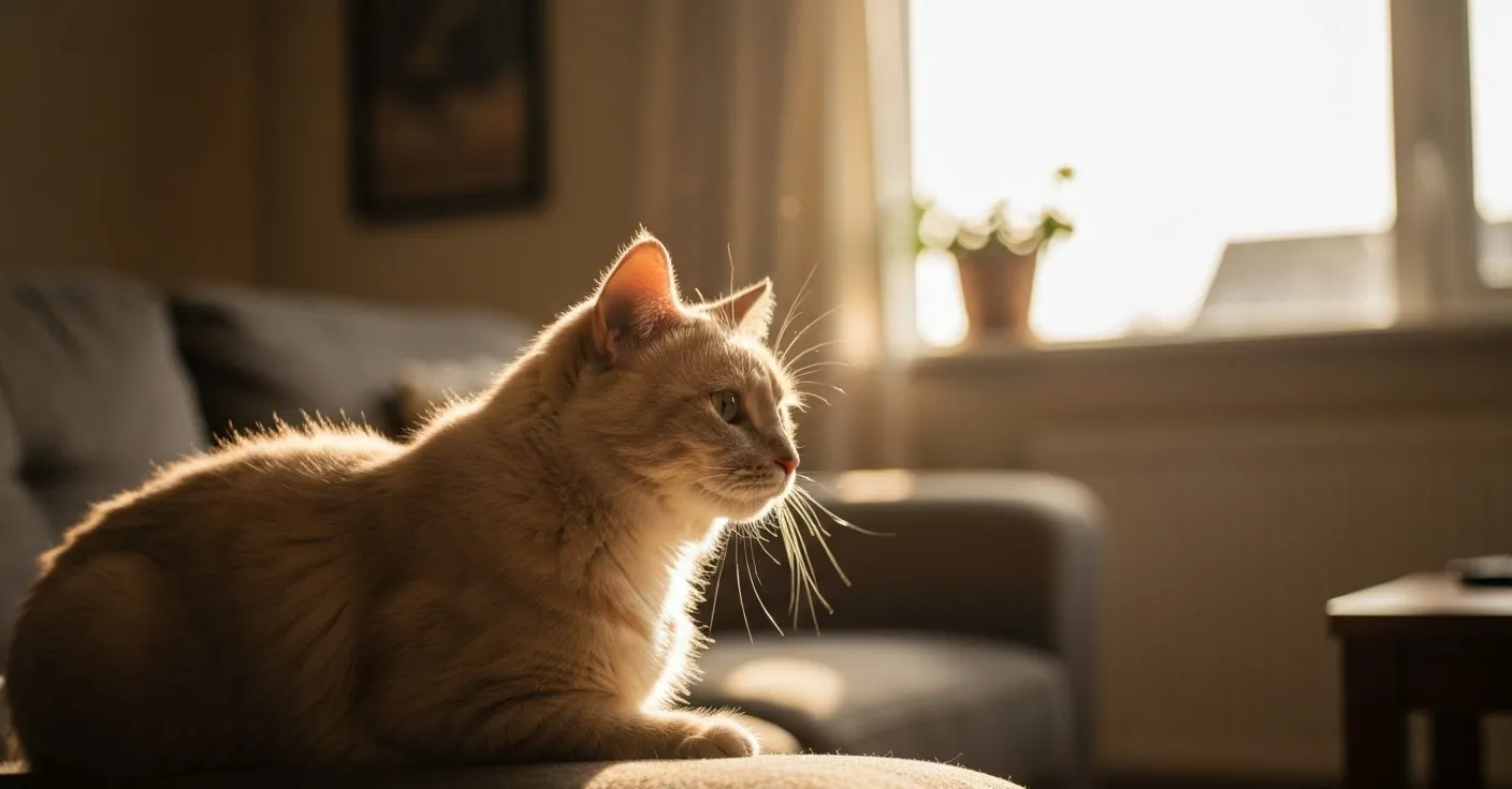 A tabby cat being gently brushed on a warm wooden floor, loose fur gathered beside it