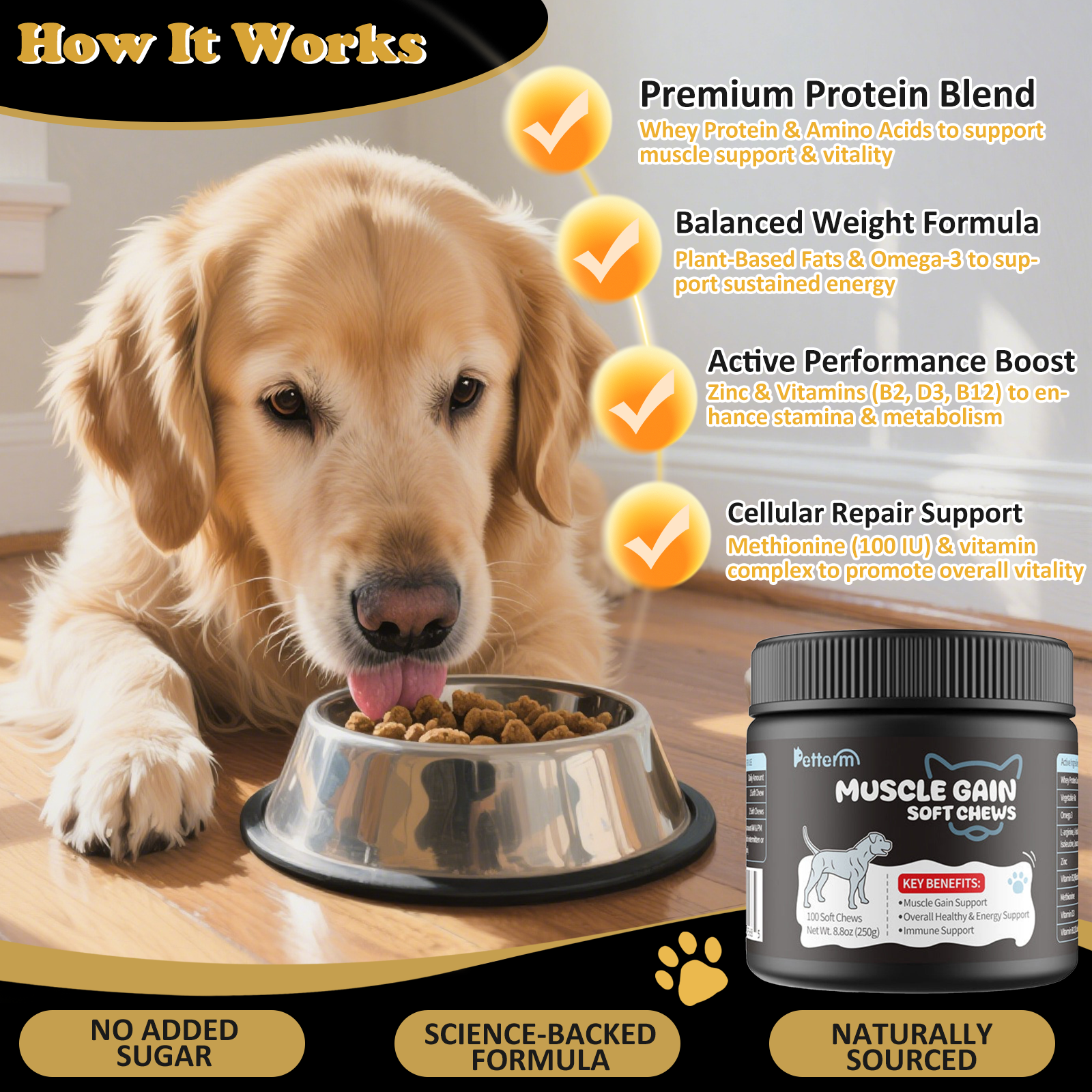 Petterm Muscle Gain Soft Chews for Dogs