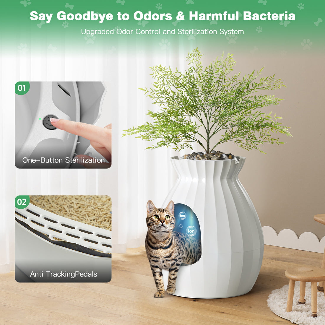 Hidden Plant Smart Odor Removal Cat Litter Box