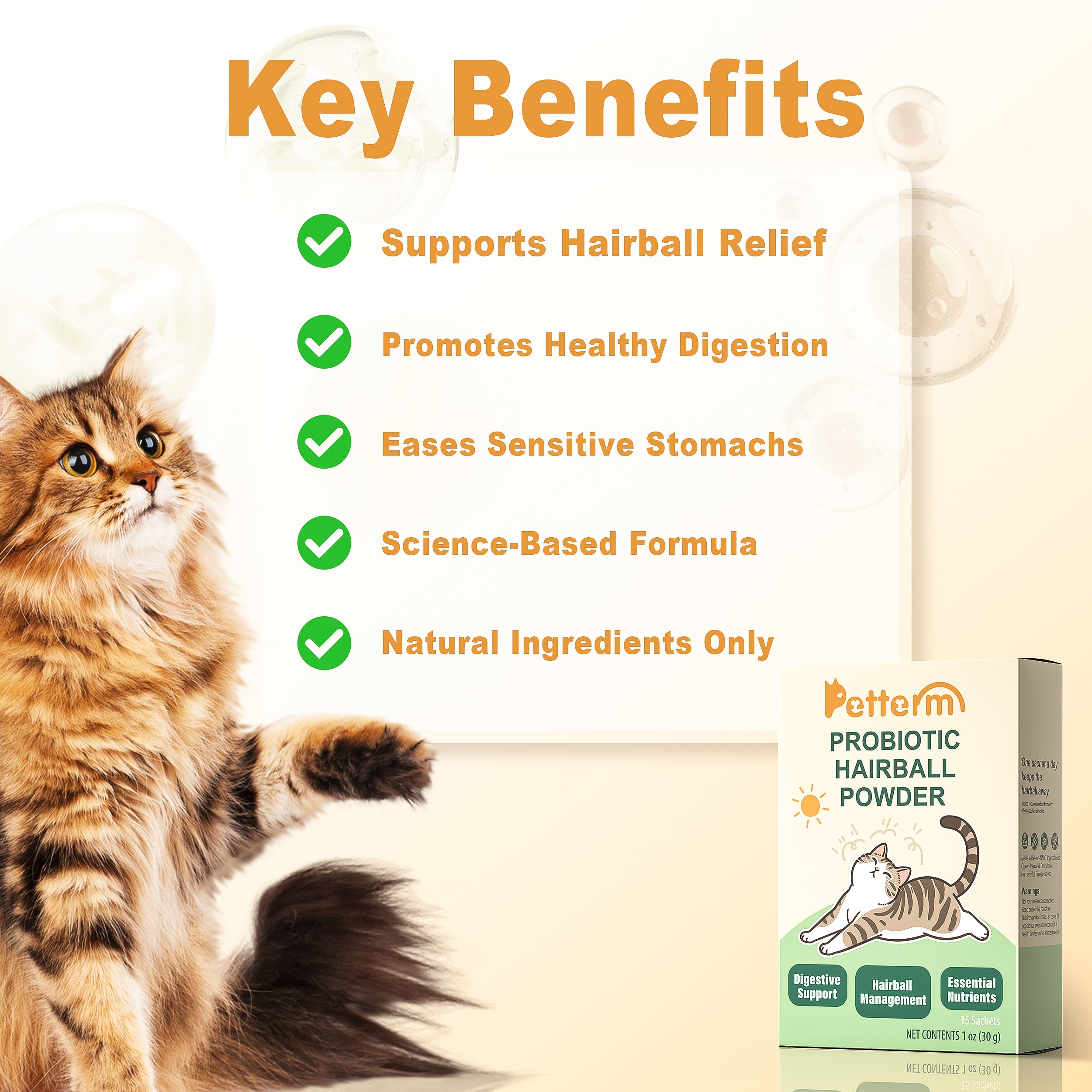 Petterm Probiotic Hairball Powder Supplement