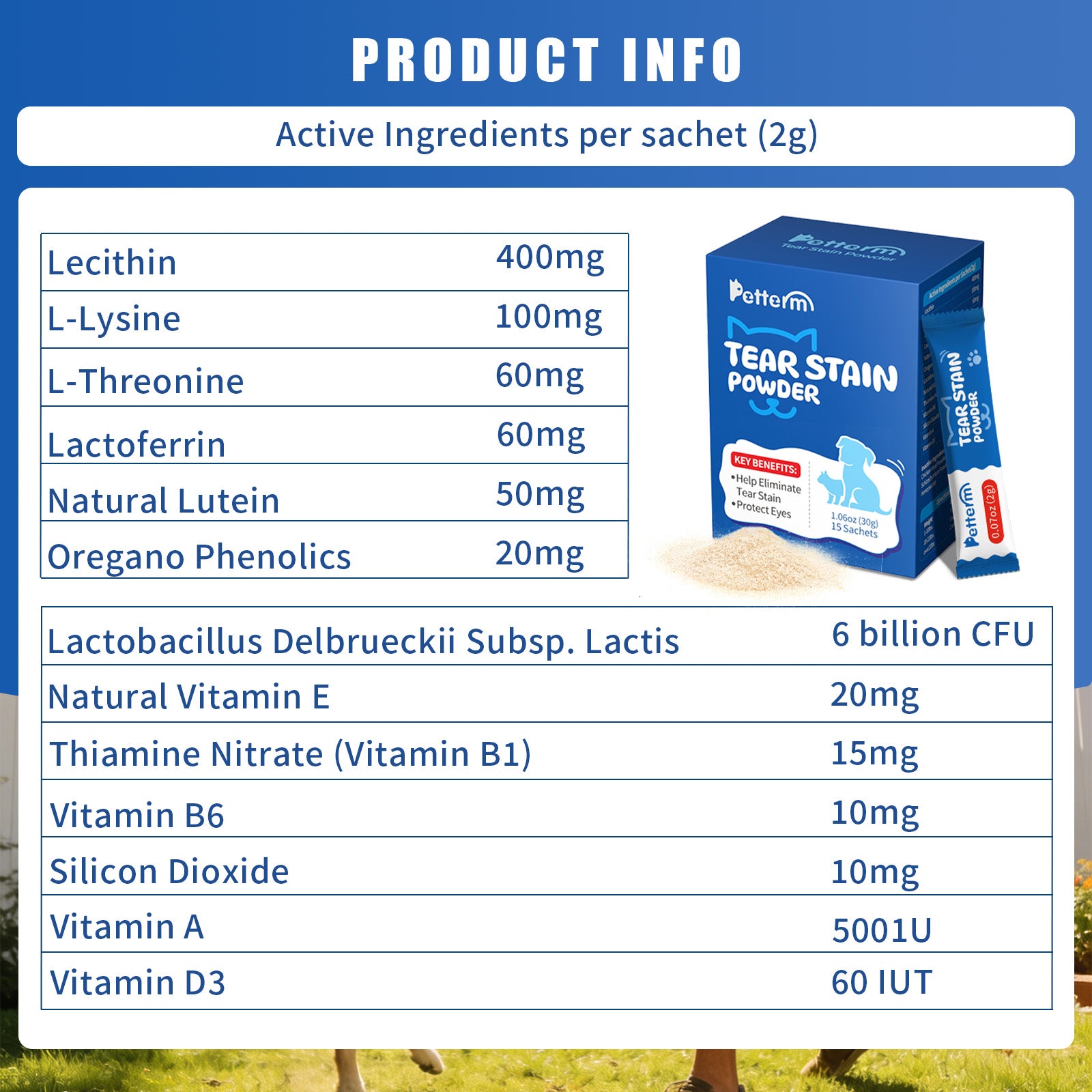 Petterm Tear Stain Powder Supplement for Dogs and Cats