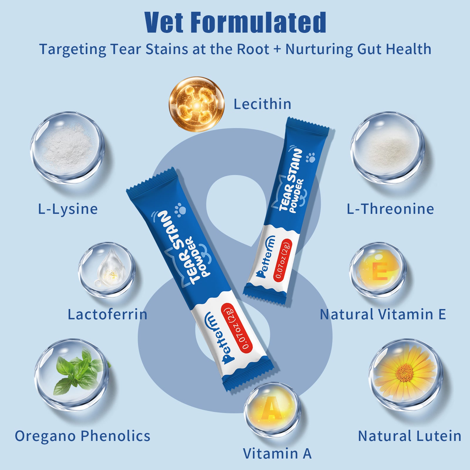 Petterm Tear Stain Powder Supplement for Dogs and Cats