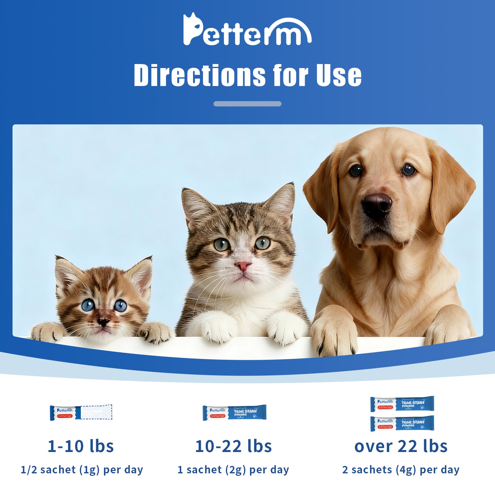 Petterm Tear Stain Powder Supplement for Dogs and Cats